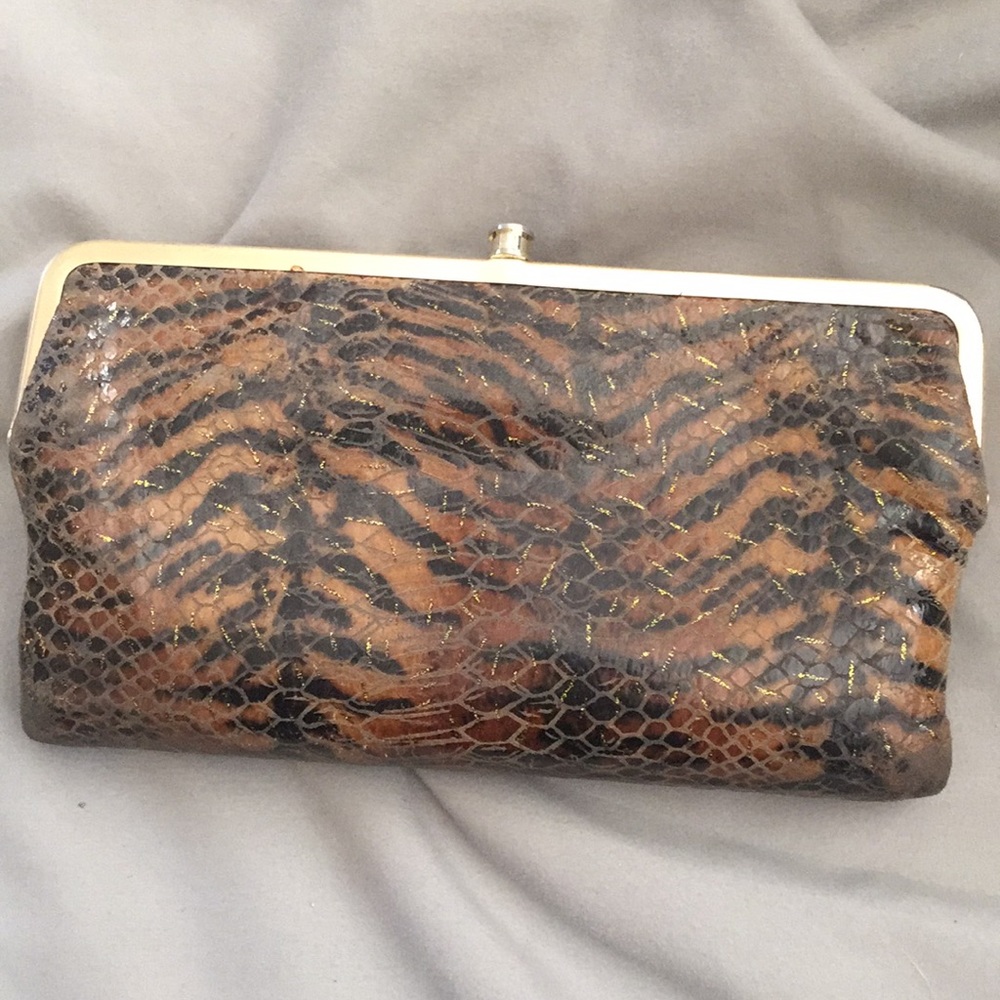 Hobo international snakeskin purple wallet clutch